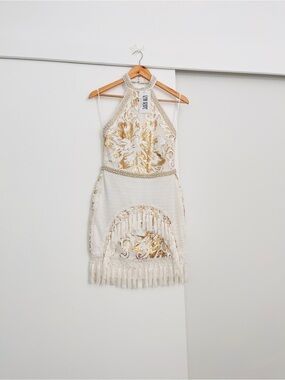 white and gold fringe dress Jovani 38847 White/Gold - Fringe Embellished Dress